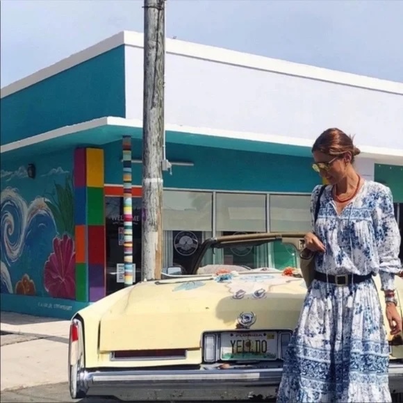 ZARA Boho Floral Print Ruffle Maxi Dress White & Blue Blogger Favorite XS - Picture 8 of 12